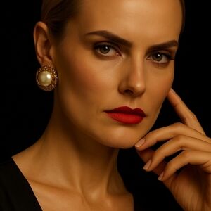 50s Vintage Gold Tone Filigree Clip-On Earrings with Faux Pearl Centers